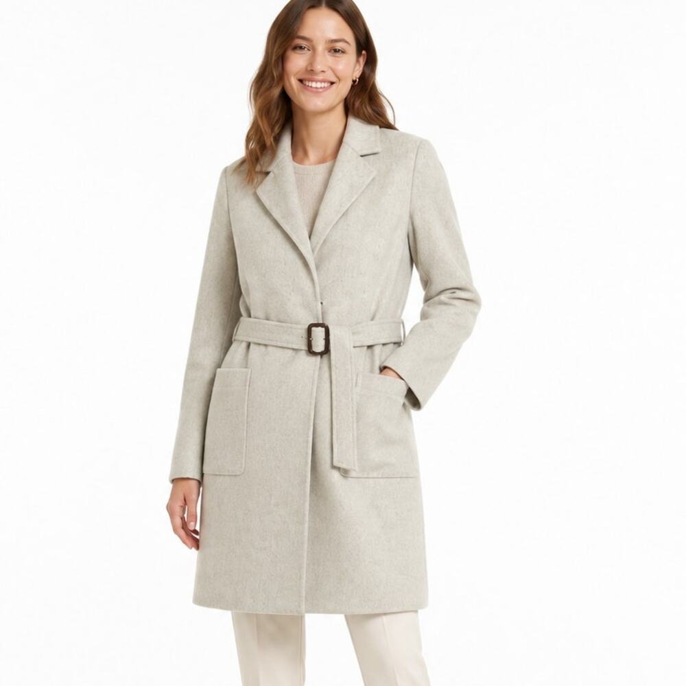 RARE J.Crew Belted Peacoat 100% Wool Nello Gori Jacket Creamy Beige Sz 8 PREP